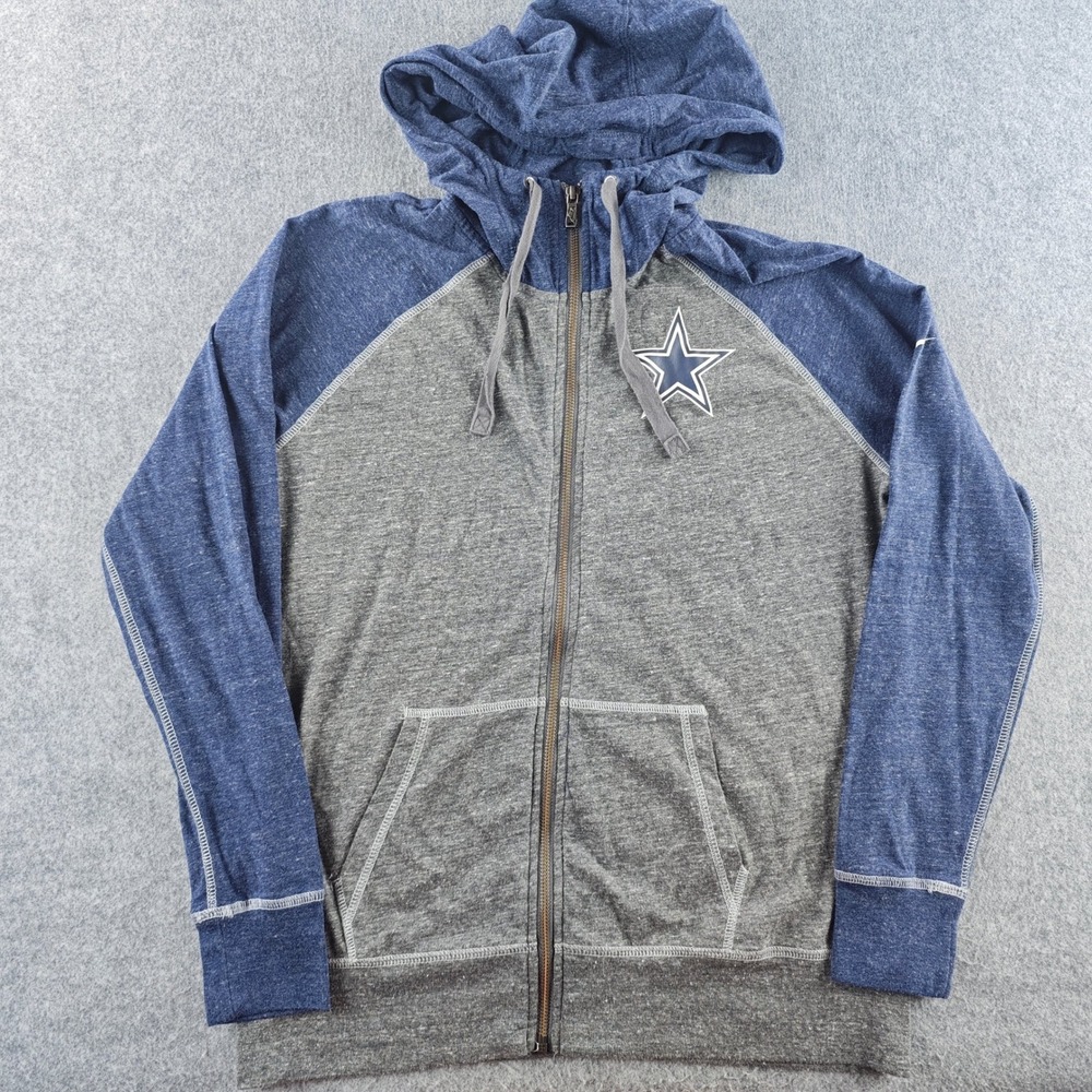 Nike Dallas Cowboys Hoodie Womens Large Blue Grey Full Zip NFL Star Sweatshirt